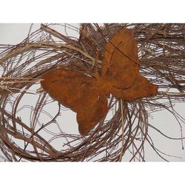 Rustic metal butterfly decoration in patina finish, 18cm x 12.5cm, for hanging in the garden.