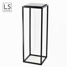 Tall black metal plant stand with square top, sturdy and heavy-duty design for indoor or outdoor use.