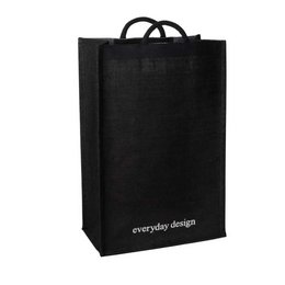 Large black jute shopping bag with handles.