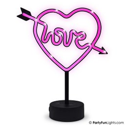  Pink neon heart-shaped lamp with "love" text, arrow design, USB and battery powered desk light