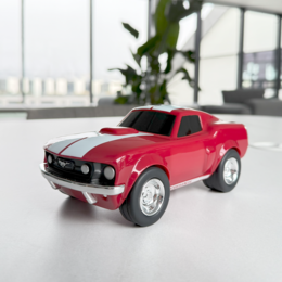  Red toy racing car with Ford Mustang styling, suitable for children's play.