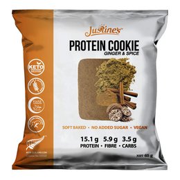 Vegan protein cookie made with ginger and spice, containing 15.1g of protein per serving.