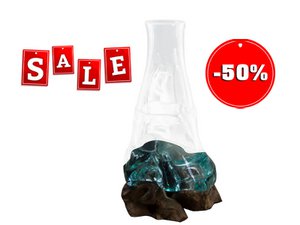 Kom van natuurlijk hout met glazen vaas, 30 cm