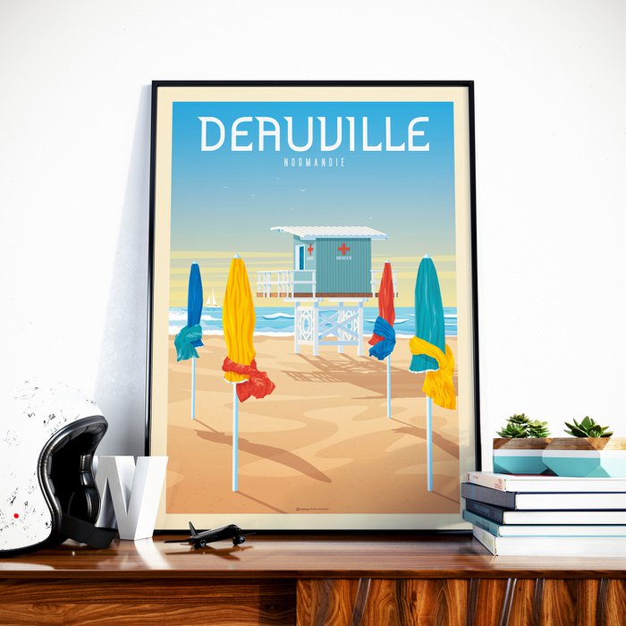 Deauville saison de Polo - Normandie, France - Affiche voyage de Michel Jacquot c.1938 - Impression d'Art 51 x 66 cm