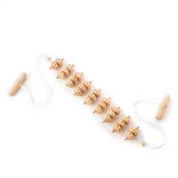 Wooden back massager roller with rope, 120 cm long, for skin care and relaxation.
