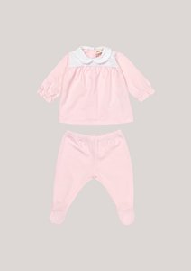 Baumwoll-Zweiteiler mit Rüschenärmeln – Zartrosa mit Rüschenärmeln
