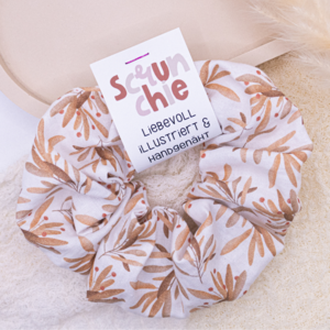 Scrunchie with floral pattern hairband branches - hand-drawn & hand-sewn hair tie