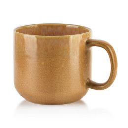  A ceramic mug with a simple, minimalist design. The mug has a round, cylindrical shape and a light beige color. It measures approximately 13.5 x 10 x 9 cm.