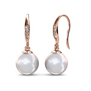 Pearl Hook Earrings - Rose Gold and White