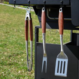 Set di posate grill premium grillart®, 3 pezzi in acciaio inossidabile di alta qualità ed eleganti manici in legno