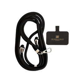  Black and silver universal mobile phone holder with adjustable strap.