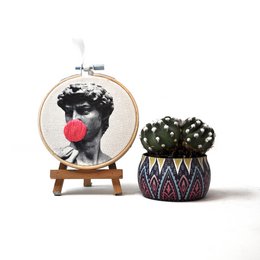 Handmade Embroidery Hoop Wall Art - Bubblegum Celebrities - Textile Wall Art Decoration (10cm)