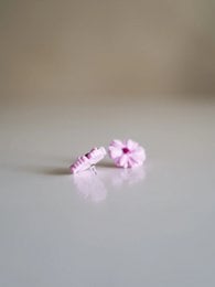 Delicate pearl earrings with a small pink flower accent, perfect for a feminine and elegant look.