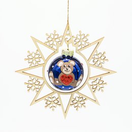Wooden star and Christmas ball Teddy and heart