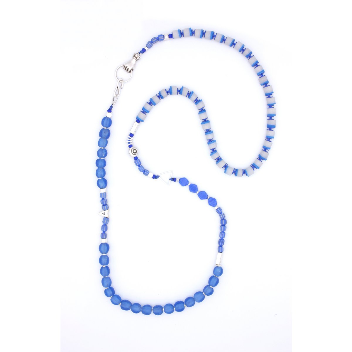 FREDONIA versatile long necklace with African blue crystal beads