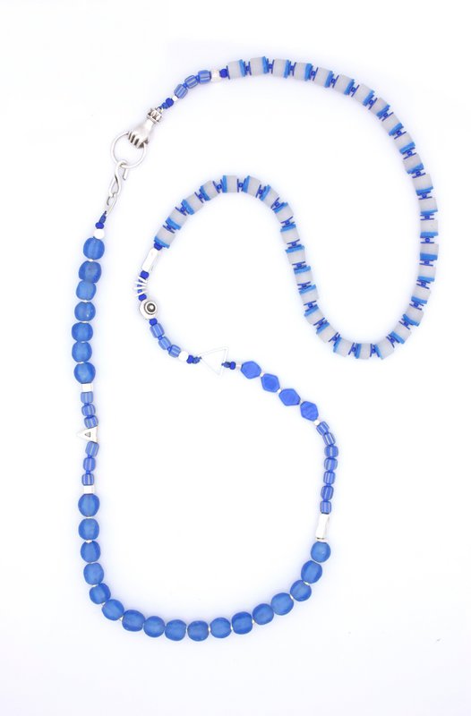 FREDONIA versatile long necklace with African blue crystal beads