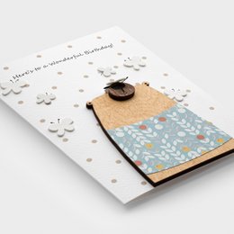  Handmade wooden bear birthday card with 3D cork and blue sequin details, cute greeting card design.