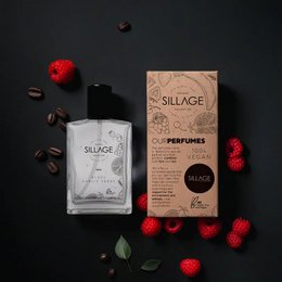 Vegan Eau de Parfum - Black Garlic Seeds, a perfume with a unique scent featuring notes of black garlic seeds. The perfume is packaged in a sleek, minimalist glass bottle with a black cap.