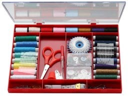 Comprehensive sewing kit with 196 pieces including various colored threads, needles, scissors, and other essential sewing supplies for a wide range of projects.