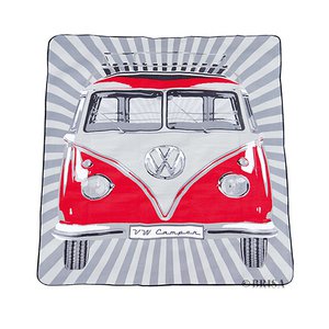 Volkswagen VW T1 Bus Picnic Blanket (200x150cm) with Carrying Bag - Samba Stripes/Red