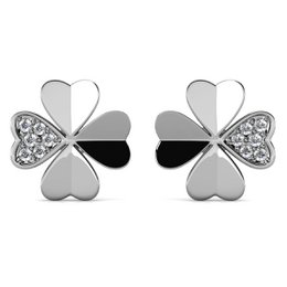 Clover Petal Earrings - Silver and Crystal