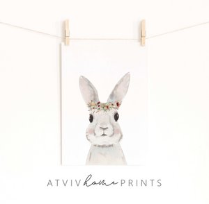 Hasenkindergartendruck, Hasenposter, Blumenkindergartendruck, niedlicher Hasendruck, Wildblumendruck, Mädchenkindergartenposter, Mädchenzimmer