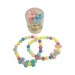 Colorful DIY bracelet craft kit with assorted pom pom beads in various pastel shades. Includes materials to make 2 bracelets.