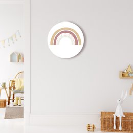 Decorative wall circles in rainbow colors, available in 40 cm, 30 cm, and 20 cm sizes, suitable for kids' rooms.