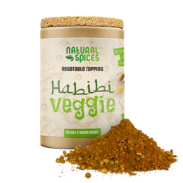Habibi Veggie spice mix, a blend of aromatic spices and herbs for vegetable dishes. Contains turmeric, cumin, coriander, and other natural spices.