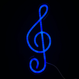  Blue neon musical note wall light, 35 x 14 cm, includes hanging hooks, suitable for wall decor.