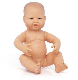 40cm European baby doll with realistic features and posable limbs.