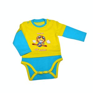 Organic baby t-shirt body for boys made of organic fabrics, yellow-blue