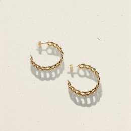 Gold-toned hoop earrings with a twisted, braided design.