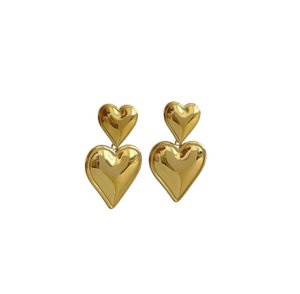 Double Heart Statement Earrings - Gold