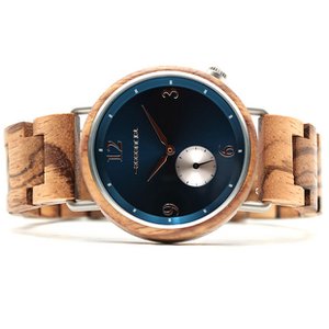 Blue and wood men's watch - 40mm