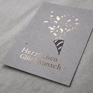 Kleine Karte "Herzlichen Glückwunsch" mit Luftschlangen Gold