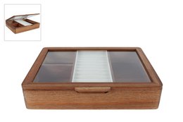  Acacia wood jewelry box with glass top, 20x25x5cm in size, suitable for storing and displaying jewelry.