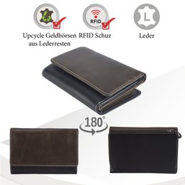 Sunsa damesportemonnee. Leren portemonnee. Portemonnee met RFID-bescherming. Portemonnee gemaakt van overgebleven leer. Grote portemonnee voor dames met veel vakjes voor creditcards - portemonnee voor dames, cadeau-idee