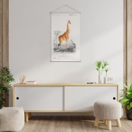 Tekstilplakat med lædersnor - Illustration Giraffe D'Orbigny 65x45 cm - vægdug