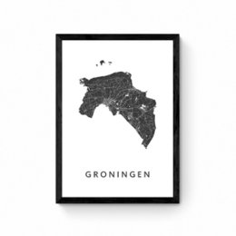  Poster featuring a map of the Groningen province in the Netherlands, available in various sizes and framing options.