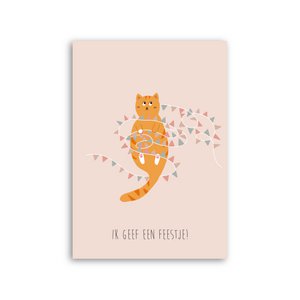 Einladung zur Kinderparty - Katze mit Fahnen