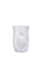 Irregular glass vase, clear with irregular shape, suitable for floral arrangements or decorative display.