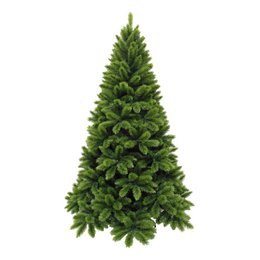 Tall, full, green artificial Christmas tree with dense, realistic-looking pine needles. Ideal for holiday decor.