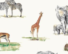 Safaritiere Kindertapete - Elfenbeinfarbe
