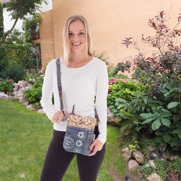 Sunsa kleine Nachhaltige Umhängetasche.  Damen Schultertasche aus recycelte Jeans & Canvas ( Segeltuch). Handtasche Vintage retro Stil. Crossbody Tasche für Frauen.