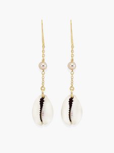 Pearls & Cowrie Shells Chain Earrings