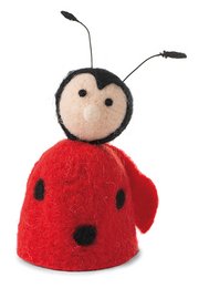 A red, plush ladybug-shaped egg warmer measuring 10 cm in size, made of polyurethane material.