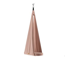  Hanging swing chair in camel, light blue, rose, and olive colors. Cozy and comfortable for indoor or outdoor use.