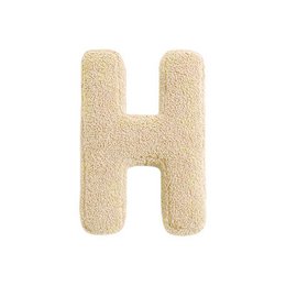  Off-white letter cushion in the shape of the letter "H", made of soft, plush material. Suitable for decorating a child's room.