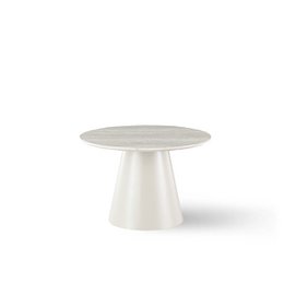  Travertine side table, 60 cm in diameter, with a round, minimalist design.